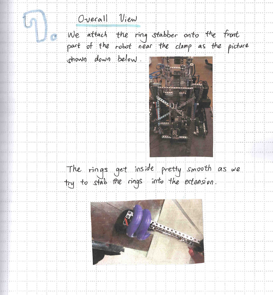 VEX engineering notebook showing the physical robot prototype